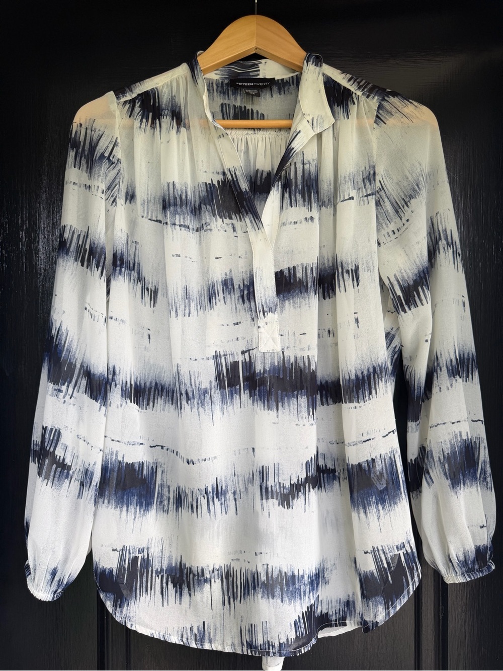 Navy & White Fifteen Twenty Women’s Long Sleeve Blouse Made in U.S.A.